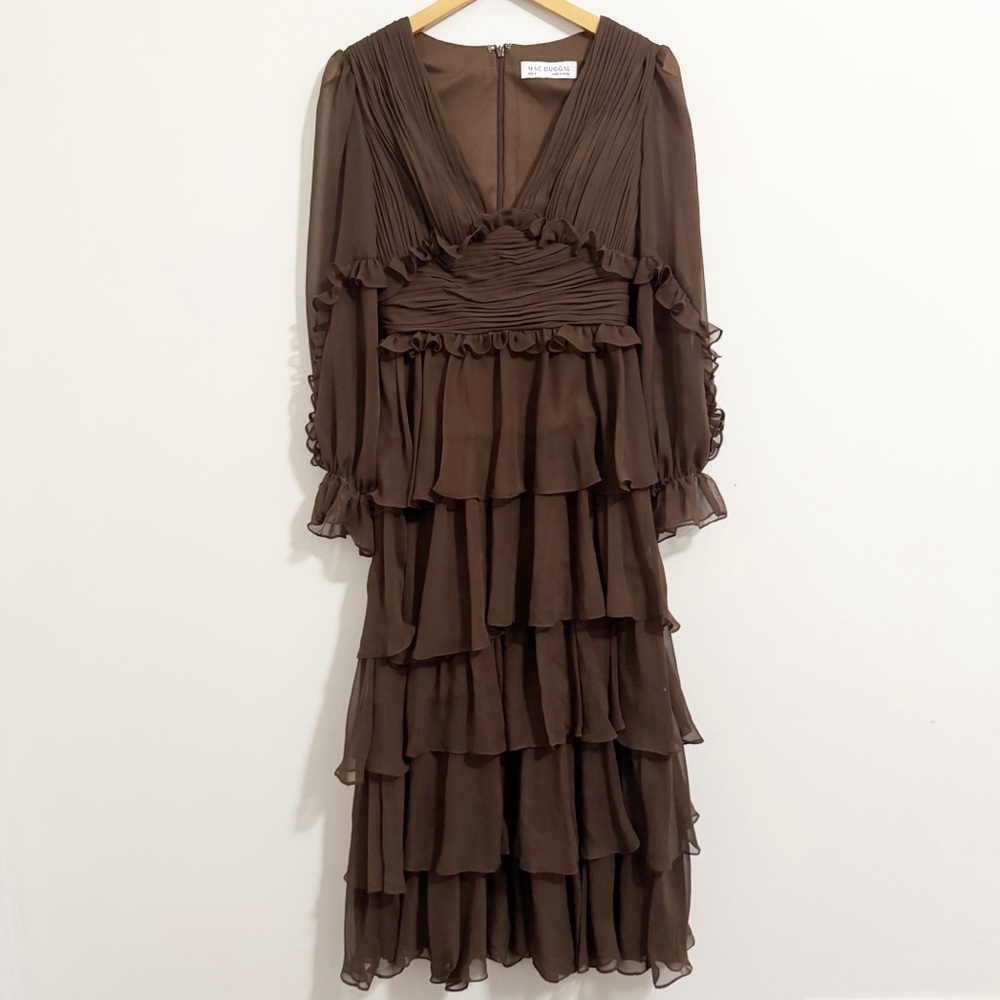 Mac Duggal Brown Tiered Ruffle Dress